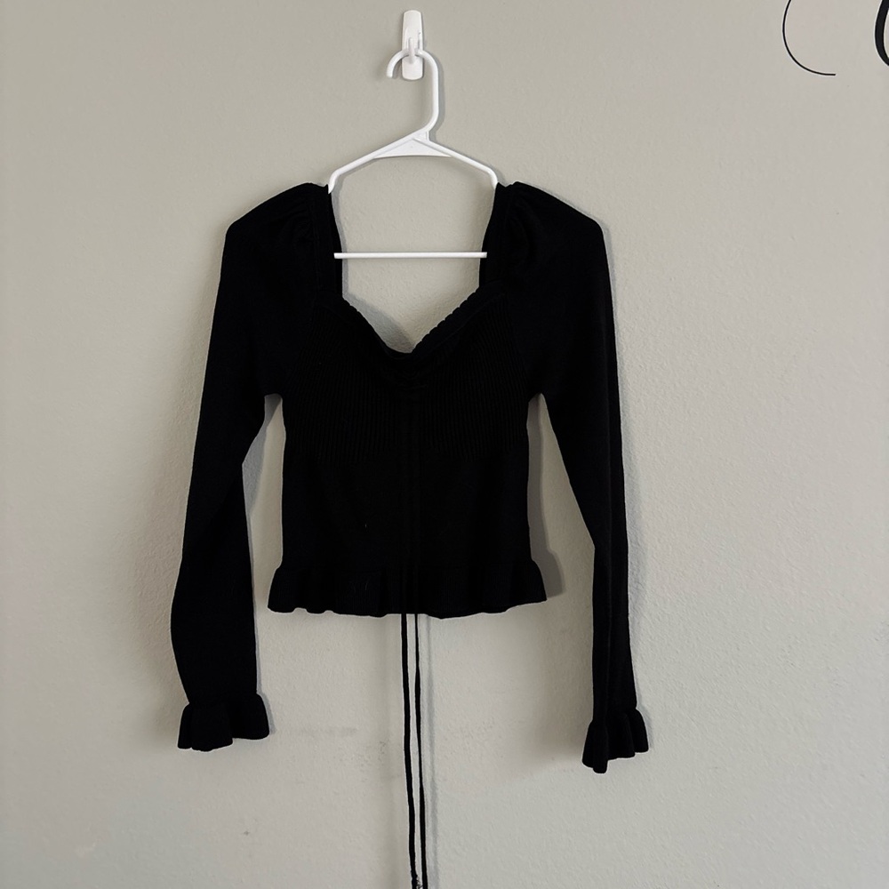 Forever 21 Black Ruched Tie Front Blouse